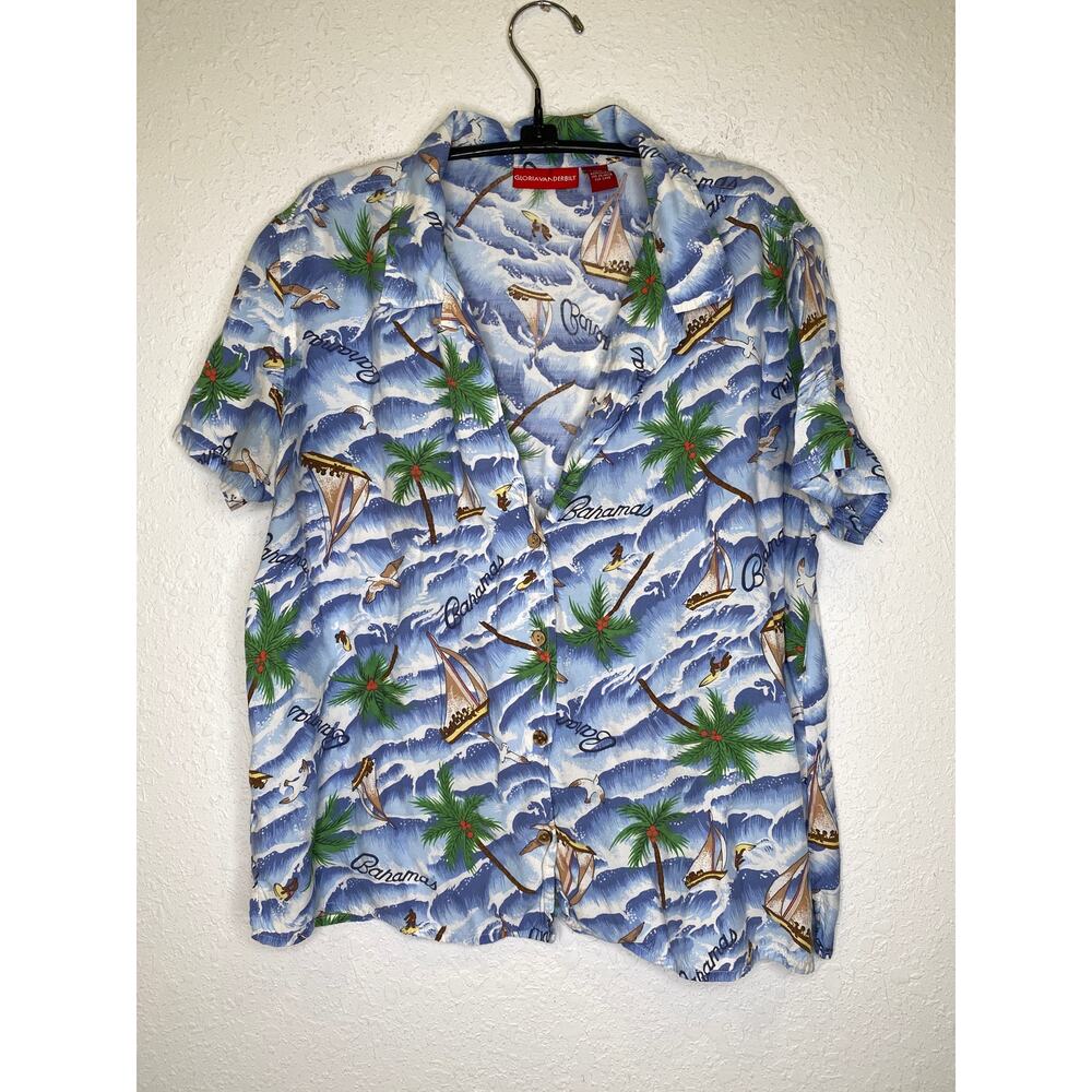 Gloria Vanderbilt Bahamas Tropical Short Sleeve Button Down Shirt Sz Lg Rayon